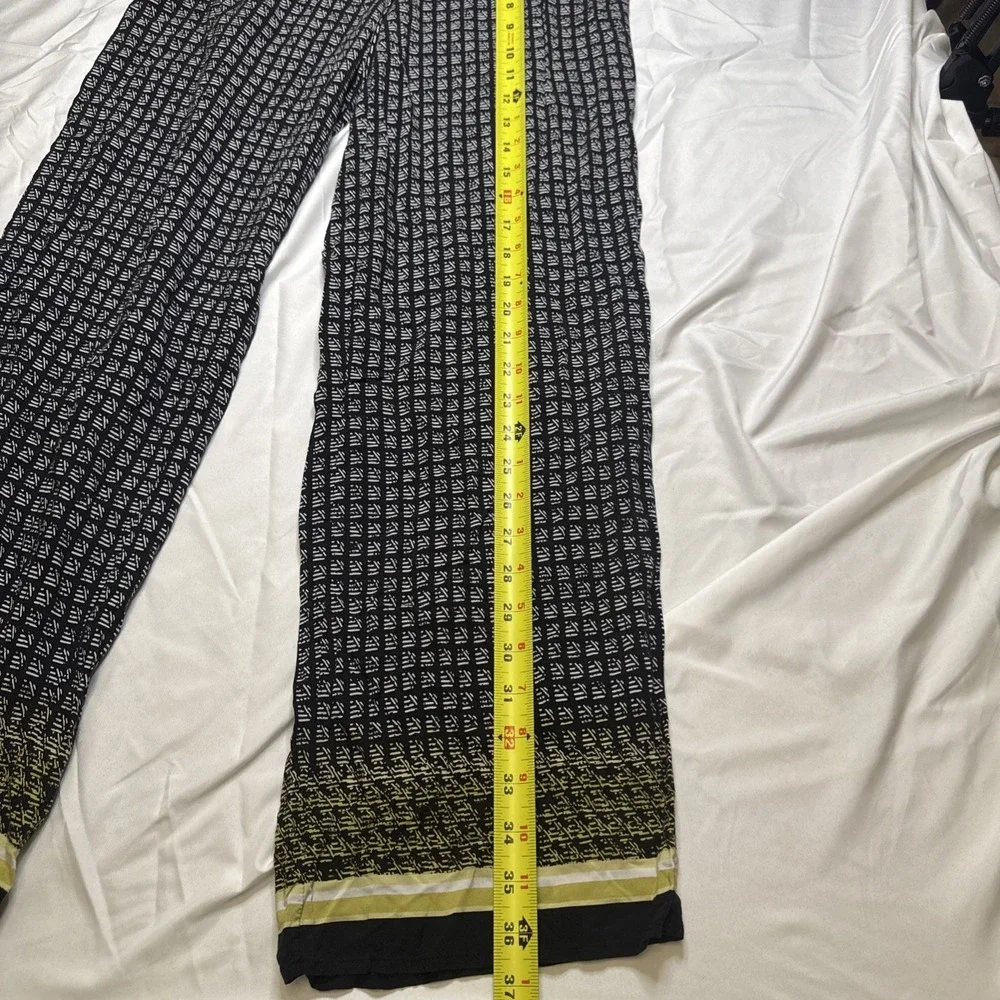 Max Edition Womens Small Wide Leg Palazzo Pants Black White Yellow Rayon 5703001